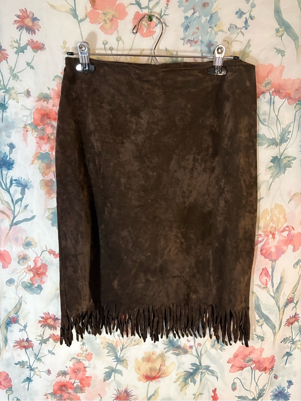 Vintage Brown Fringe Suede Pencil Skirt - Women